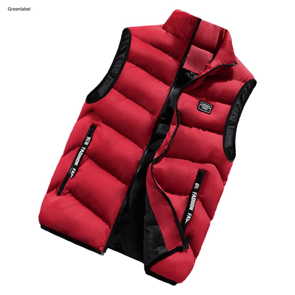 Quilted Vest Men Down Waistcoat Men's Winter Thickened Padded Stand Collar Windproof Warm Sleeveless Jacket with Zipper
