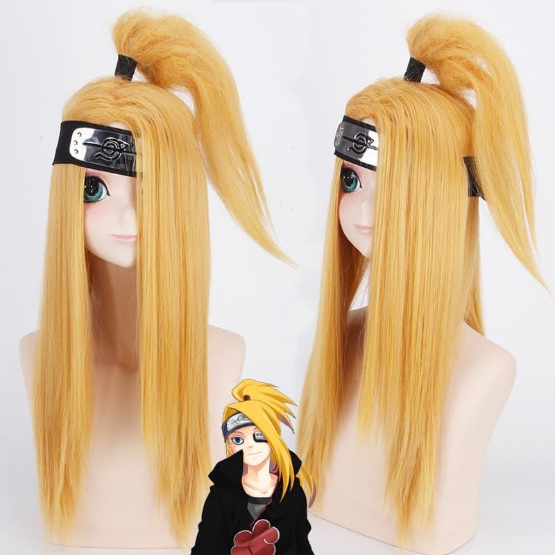 Peruca de Cosplay de Anime Akatsuki Halloween Deidara para Homens, Mulheres e Crianças, Peruca Longa Dourada UY1J