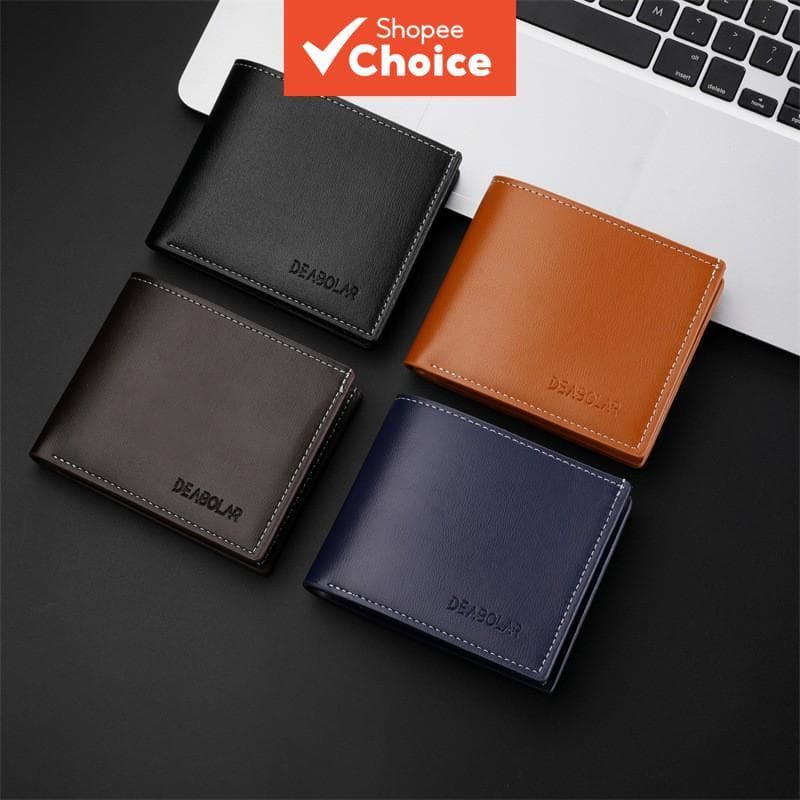 Carteira Masculina Leve Curta Duas Dobras Design Horizontal Porta-Moedas Casual Fino Clipe De Dinheiro Duplo