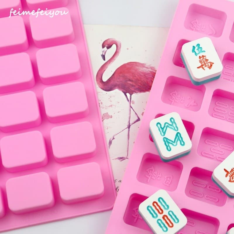 DIY Mahjong Molde De Chocolate Grau Alimentício Resistente Ao Calor Silicone Fondant Bolo Vela Açúcar Artesanato Cozimen