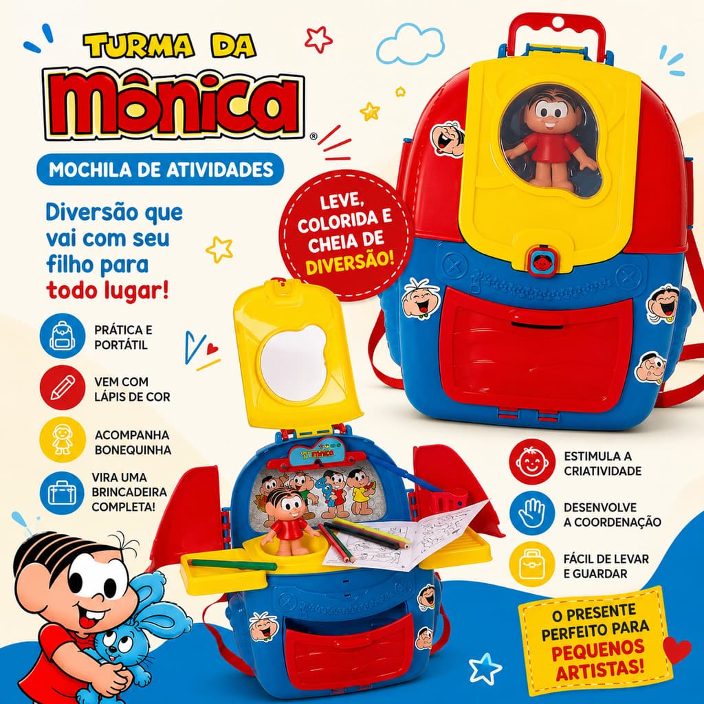 MOCHILA BRINQUEDO TURMA DA MÔNICA, PERSONAGENS SORTIDOS MÔNICA E MAGALI  - 1120 - SAMBATOYS