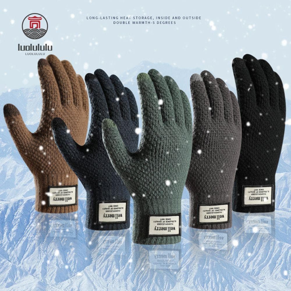 LUOLULULU Luva Masculina Tricotada Engrossar Inverno Outono Tela Sensível Ao Toque De Cor Sólida