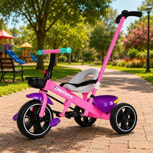Triciclo Infantil Rosa Conforto Seguro Com Empurrador Cadeirinha Passeio Crianca