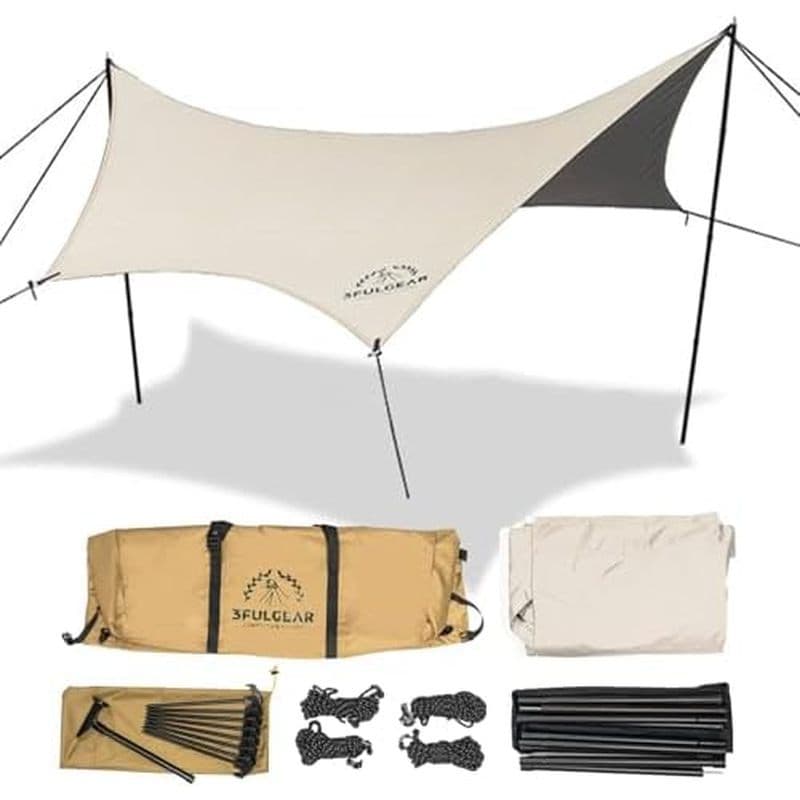 Lona De Acampamento , 19.7 x 18.4 Pés À Prova D'água 210D Oxford Pano Dossel Com Postes , Anti-UV UPF50 + Lonas De Barra