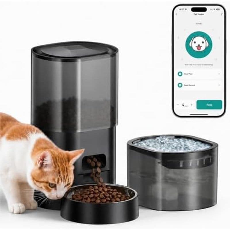 Alimentador Automático Para Gatos E Fonte De Água 2 Em 1 , Dispensador Inteligente De Comida Cronometrado Com Controle D