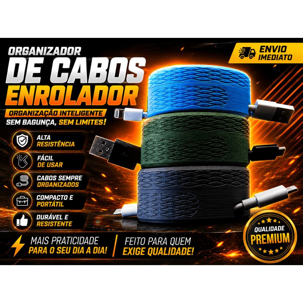 Enrolador de Cabos Ergonômico Organizador Fio USB Carregador Fone Mesa  Portátil