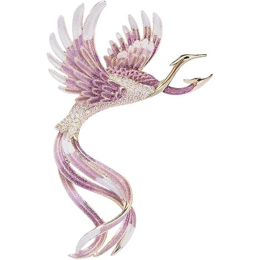 Broche de Fênix em Ouro 14K com Moissanite e Esmalte - Elegante Broche para Feriados e Eventos Especiais, Presente Ideal