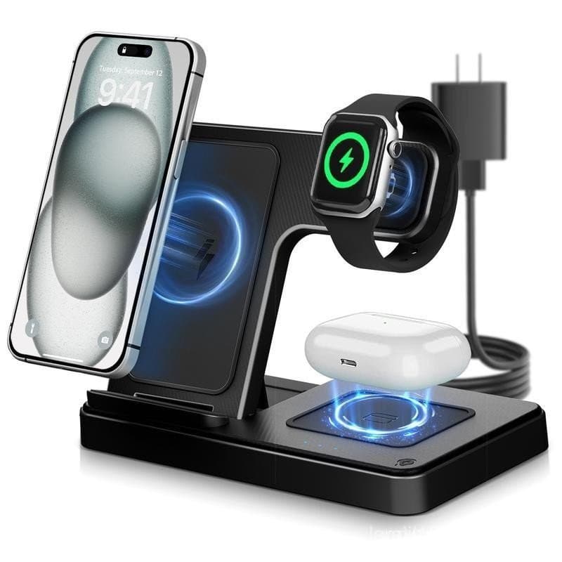 Carregador Sem Fio Rápido Portátil 3 em 1, Estação de Carregamento Sem Fio Dobrável, Compatível com iPhone 16 15 14 Pro