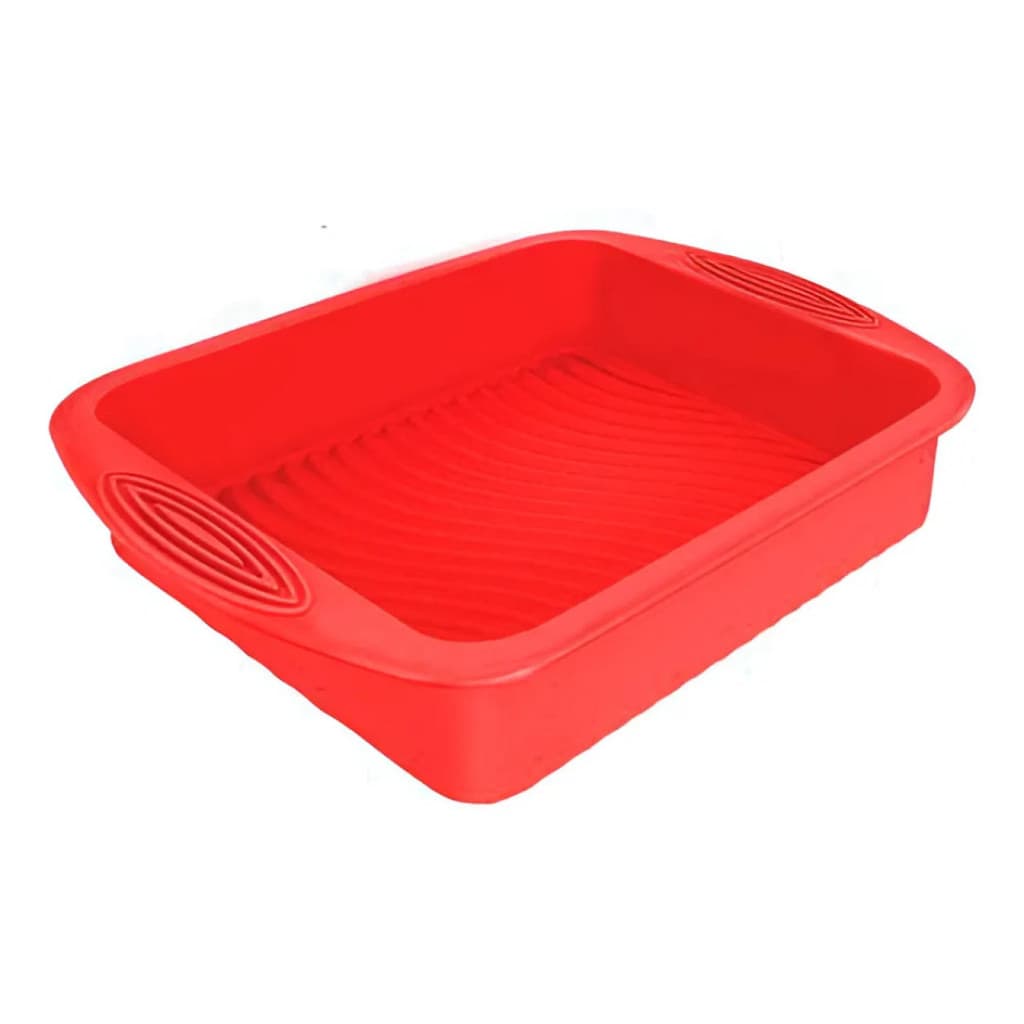 Forma de Bolo de Silicone Quadrada Antiaderente Flexível com Alça 20x23cm Vermelha Genérico
