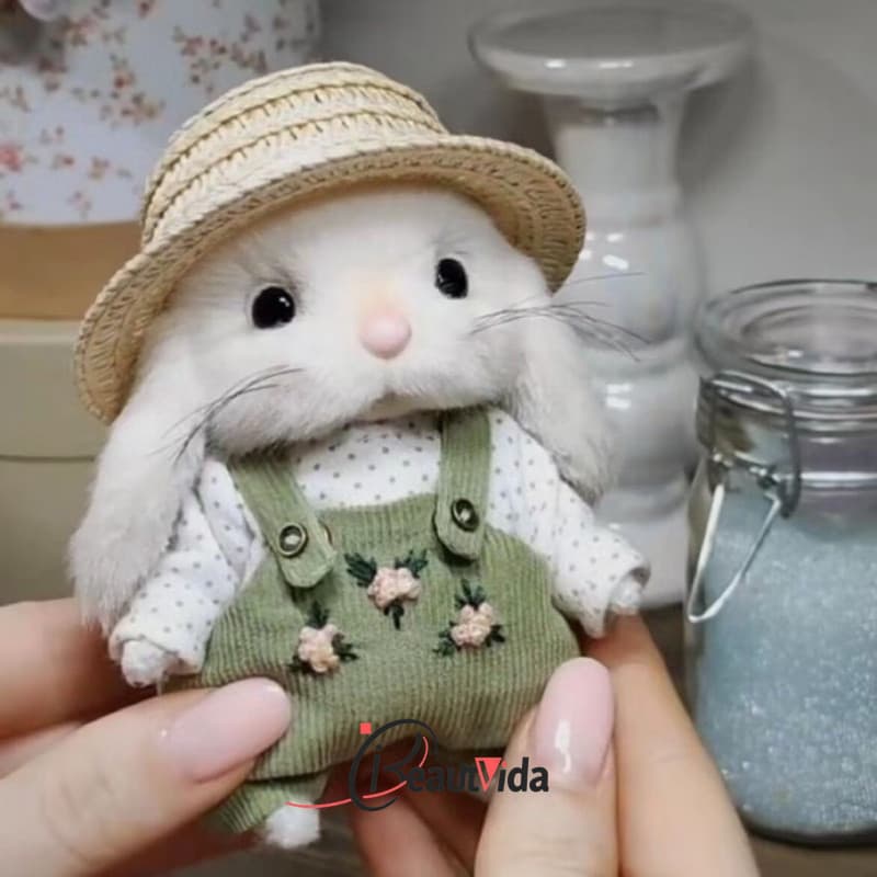 Coelhinho de Pelúcia Fofo 14cm Coelho Jardineiro Presente de Natal para Meninas Macio