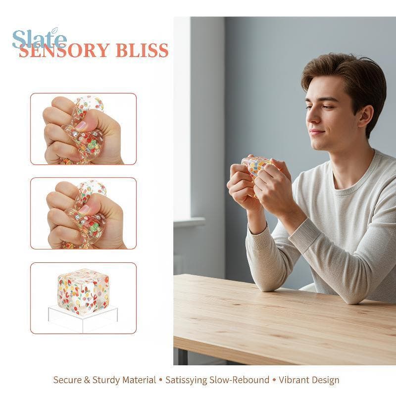 Slate Cubo Transparente Squeeze Brinquedo Colorido Corte Frutas Confetes Macio Para Alívio Do Estresse Longa Distância V