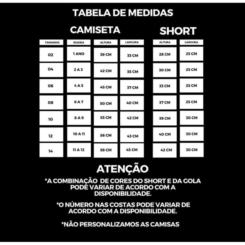 kit infantil time brasileiro do 2 ao 14