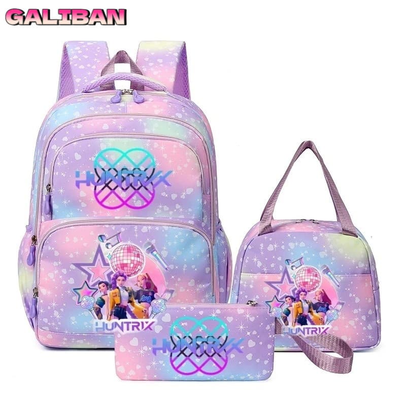 Novo Conjunto de Três Peças do Grupo de KPop Hunter Girl: Estojo de Lápis, Bolsa para Almoço, Mochila Escolar, Mochila d