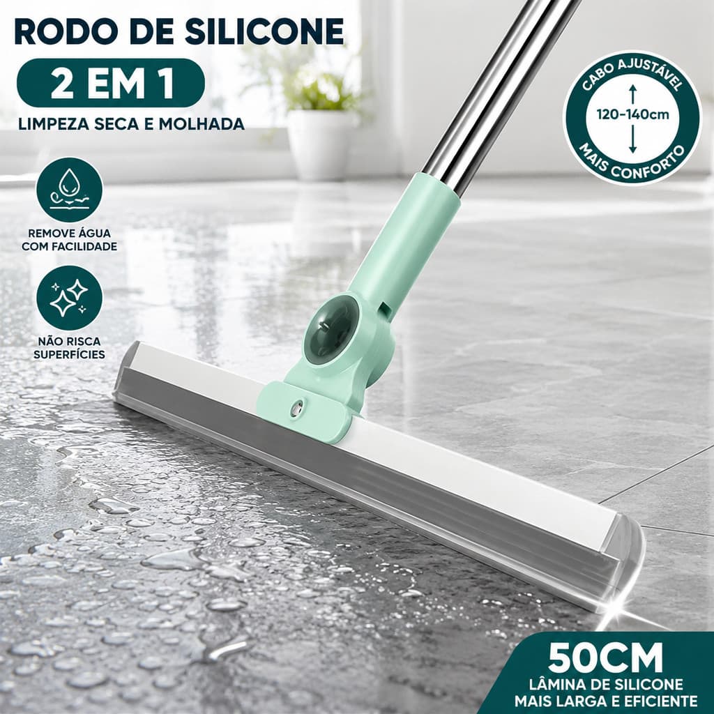 Rodo de Silicone Multiuso 2 em 1 64–112cm para Vidros Piso Azulejo Limpeza a Seco e Molhado