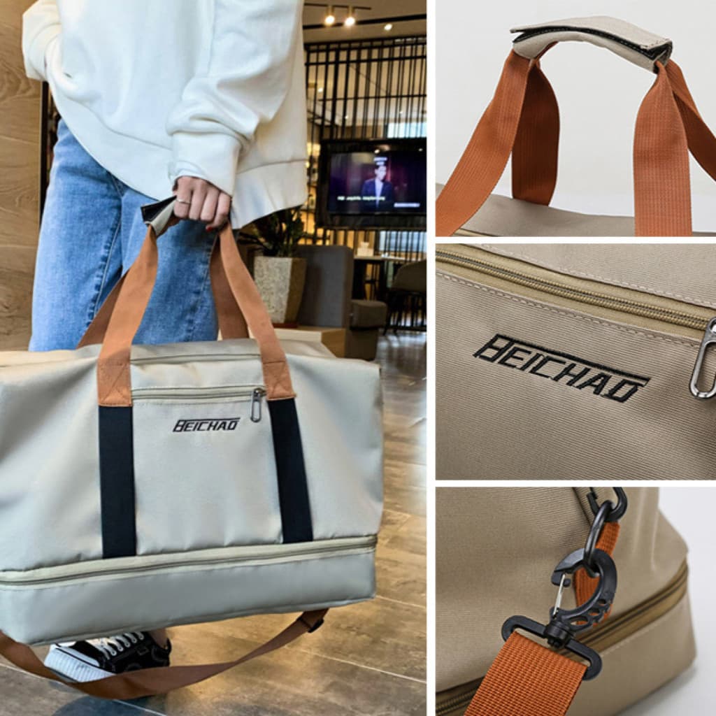 【Design Moderno】Bolsa de viagem para mulheres com separação seco e molhado, ideal para academia/esportes/passeios