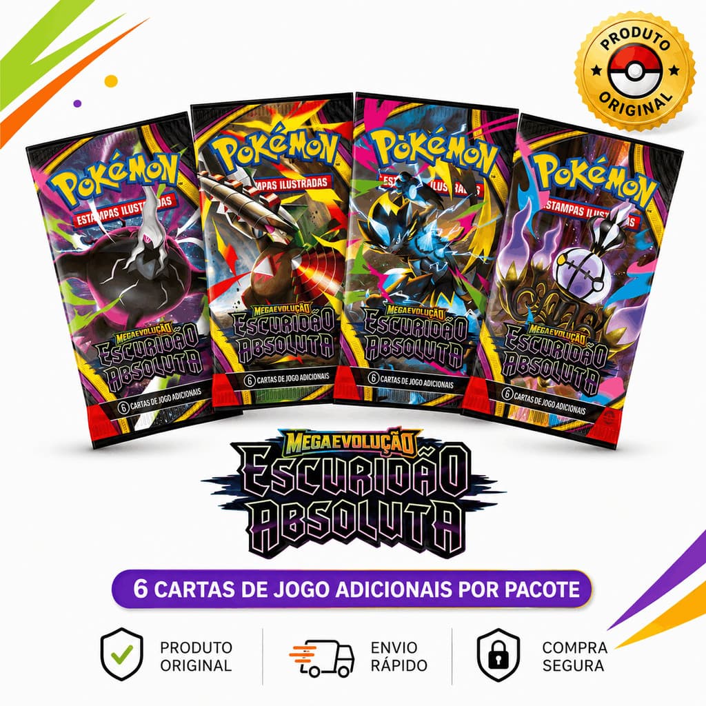 Pacote Booster Pokémon Mega Evolução Escuridão Absoluta ME05 Original Copag Lacrado 6 Cartas TCG