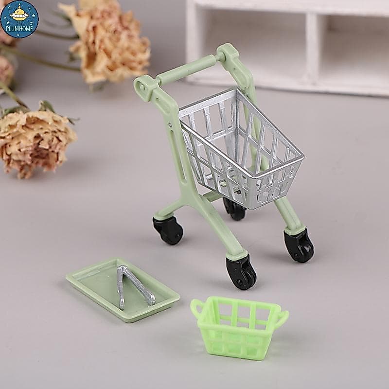 PLUMHOME 1/12 Casa De Bonecas Simulação Carrinho De Compras Cesta Bandeja Mini Acessórios De Supermercado Decoração De .