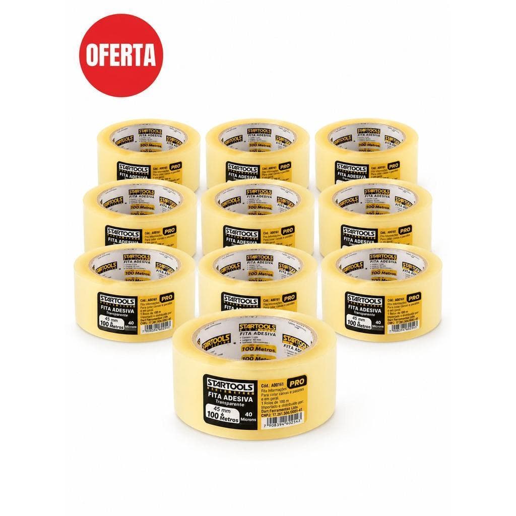 Kit 50 Fitas Adesivas Transparentes Startools Eletro PRO 45mm x 100m para Embalagens