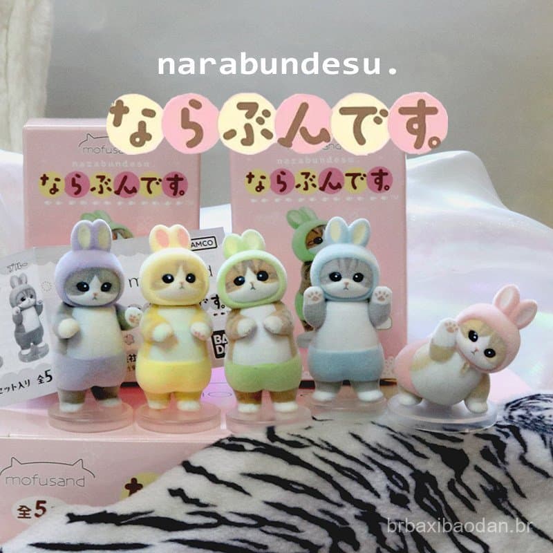 Novo brinquedo gacha de fantasia de coelho mofusand japonês da Bandai, figura de gato de pelúcia fofa, presente de anive