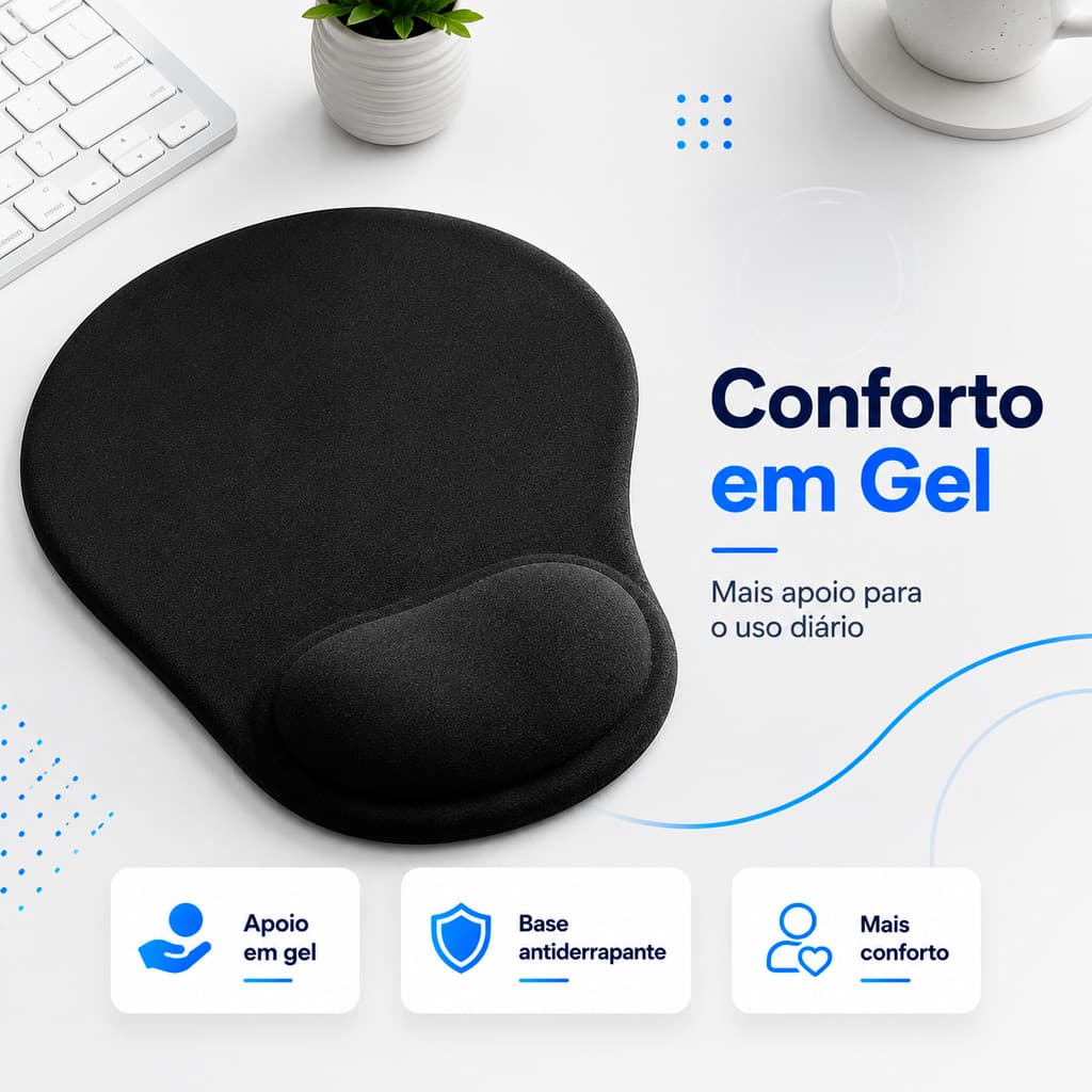 Mouse Pad Ergonômico com Apoio de Pulso em Gel