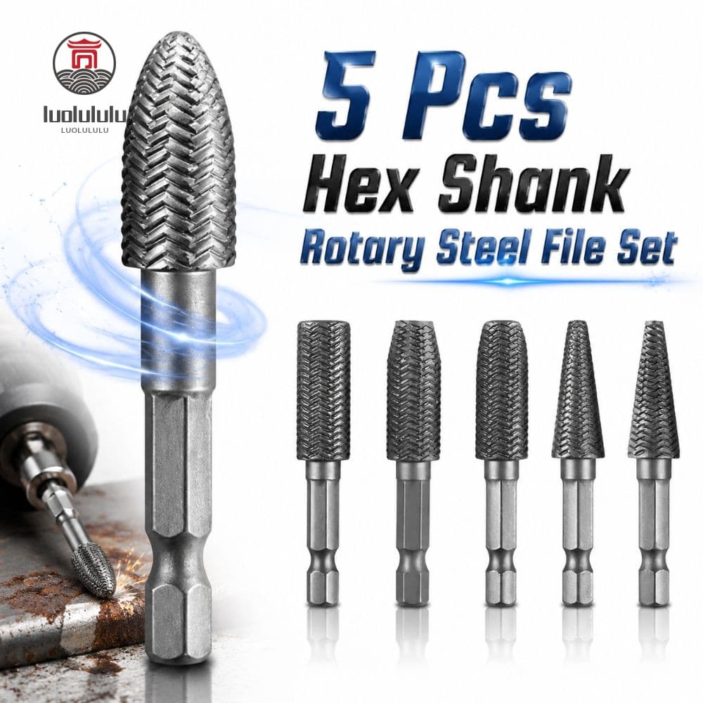 LUOLULULU 5 Peças De Arquivo Rotativo Elétrico , Conjunto De Arquivos De Aço Com Haste Hexagonal Resistente Ao Calor E À