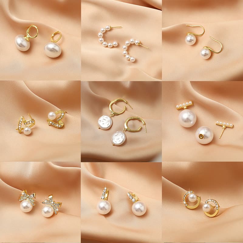 Conjunto de nove peças de luxo leve e brincos de pérola de diamante,