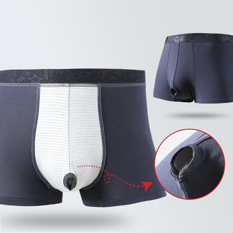 Cuecas masculinas com separador de pênis, cuecas boxer anti-rebote com separador de bolas, suporte para o escroto, cueca