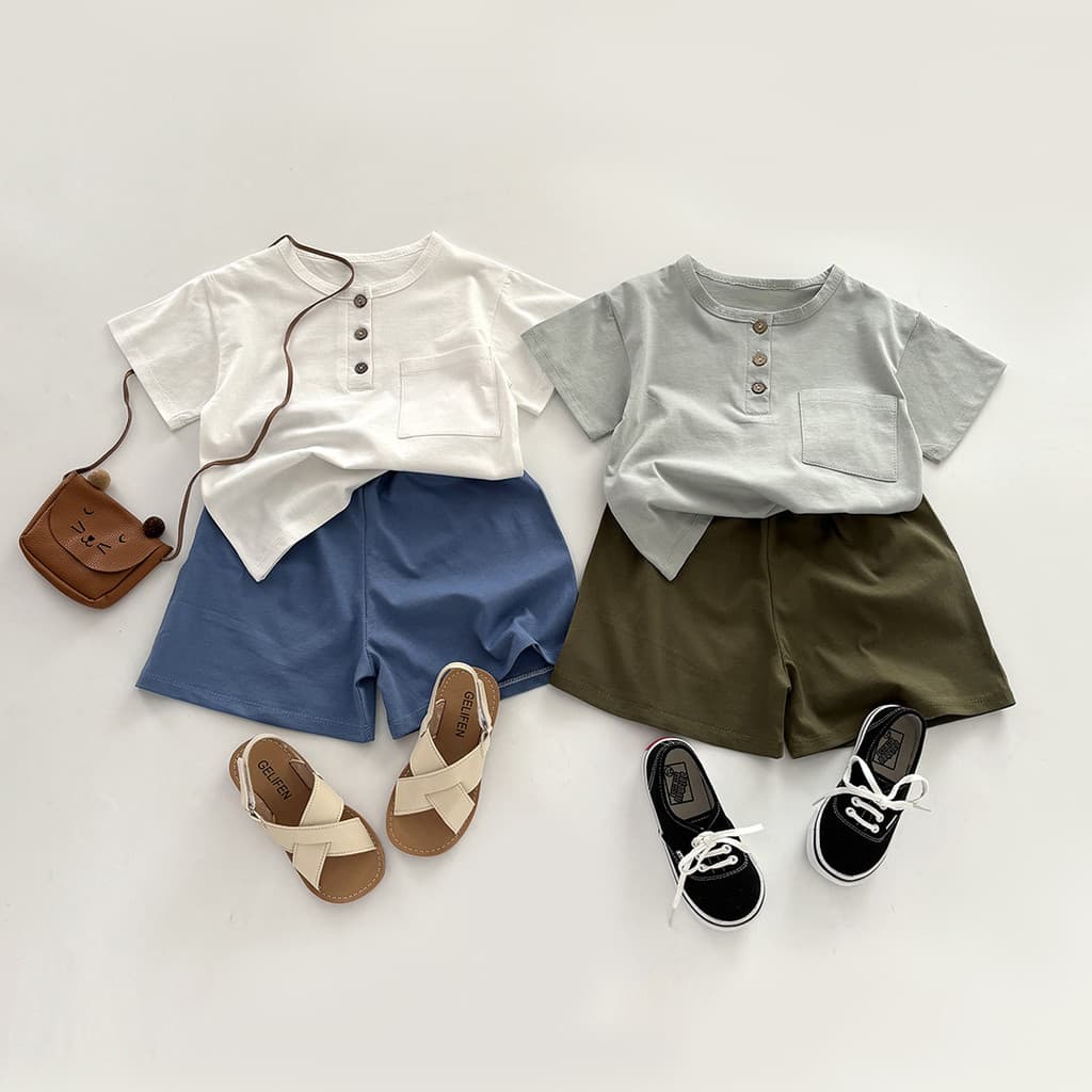 Crianças terno de manga curta puro algodão meninos Cardigan roupas de verão meninos terno de duas peças Shorts do bebê r