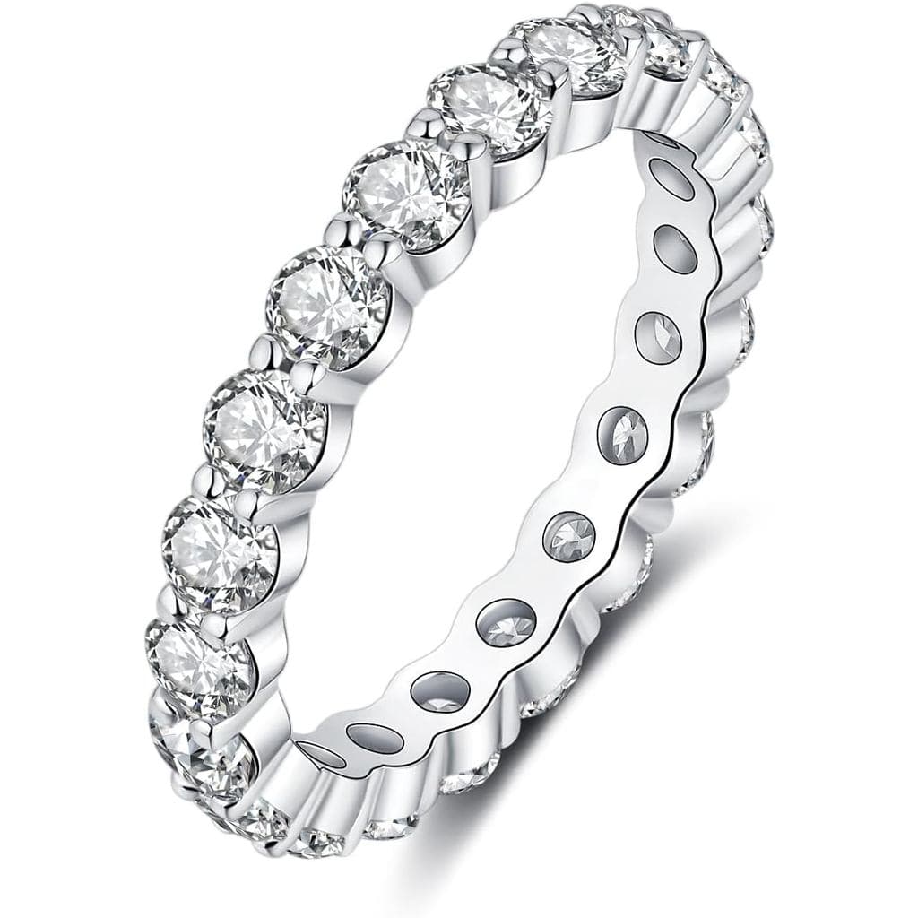 Aliança de Casamento IMOLoissanite para Mulheres, Anel de Eternidade Completo em Prata Esterlina Banhada a Ouro 18K de 3