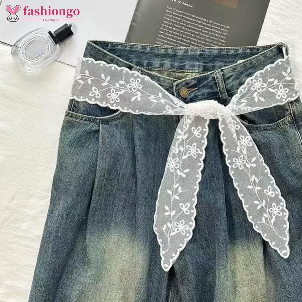FASHIONGO Y2K Longo Laço Floral Arco Cinto Amarrar Cintura Fina Para Vestido Jeans Decoração Verão Acessório Versátil M9