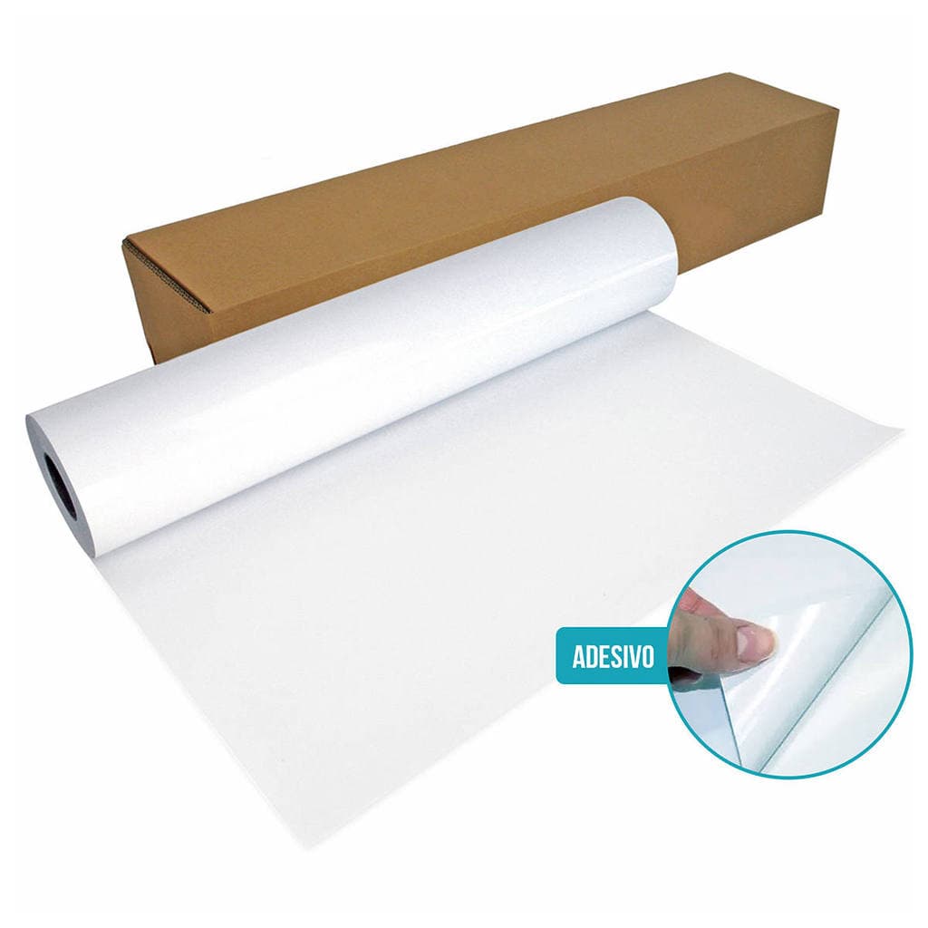 Bobina de Papel Fotográfico Glossy Adesivo para Plotter Mundoware 130g 610mm x 30m Branco Brilhante