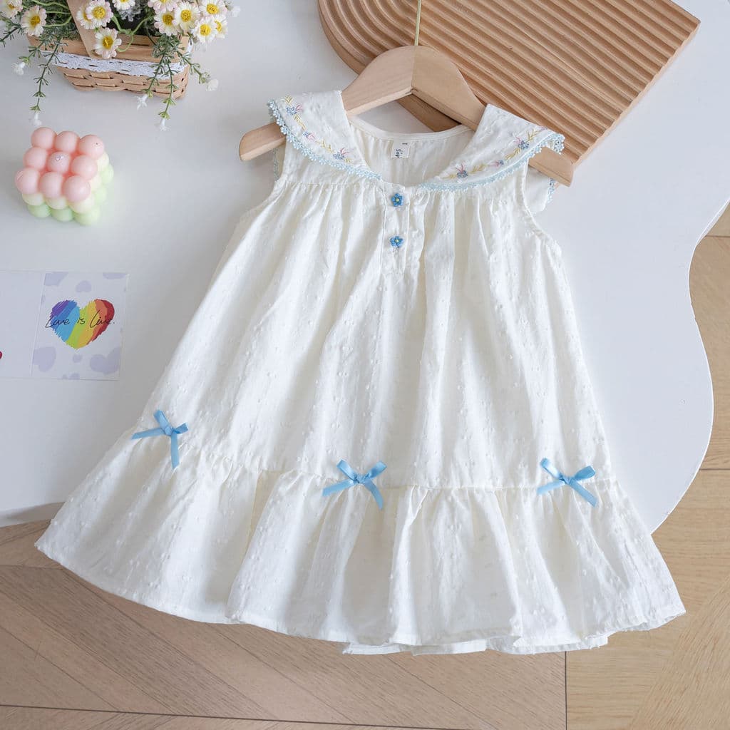 Meninas verão estilo princesa verão estilo bonito vestido 25 bebê fresco sem mangas bordado colete vestido