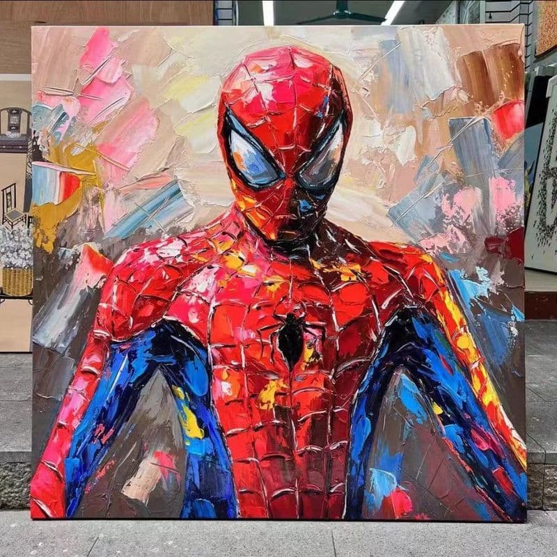 Pintado à mão ferro Spiderman pintura a óleo textura tridimensional faca pintura Anime padrão pintura dos desenhos anima
