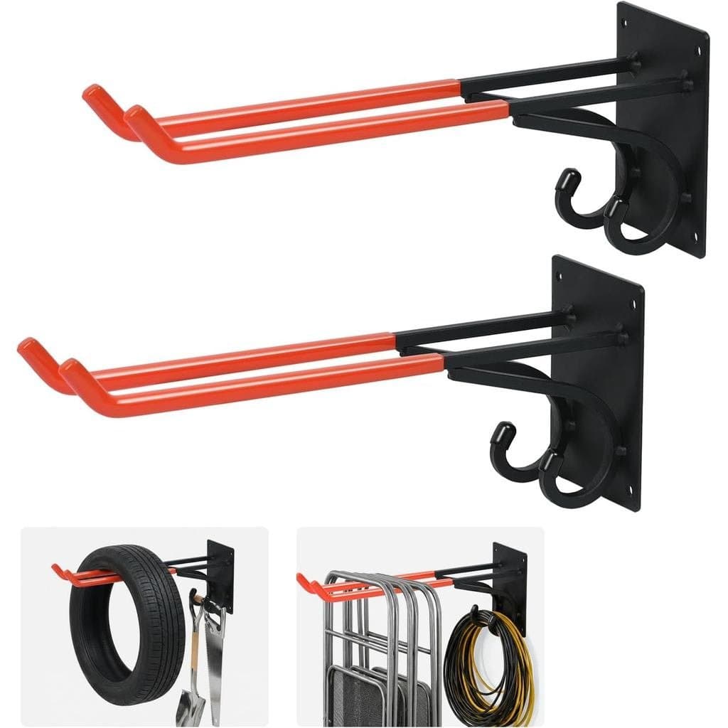 Ganchos de Garagem Grandes e Resistentes de 14", Pacote com 4 Ganchos de Parede de Aço de Dupla Camada, Gancho para Ferr