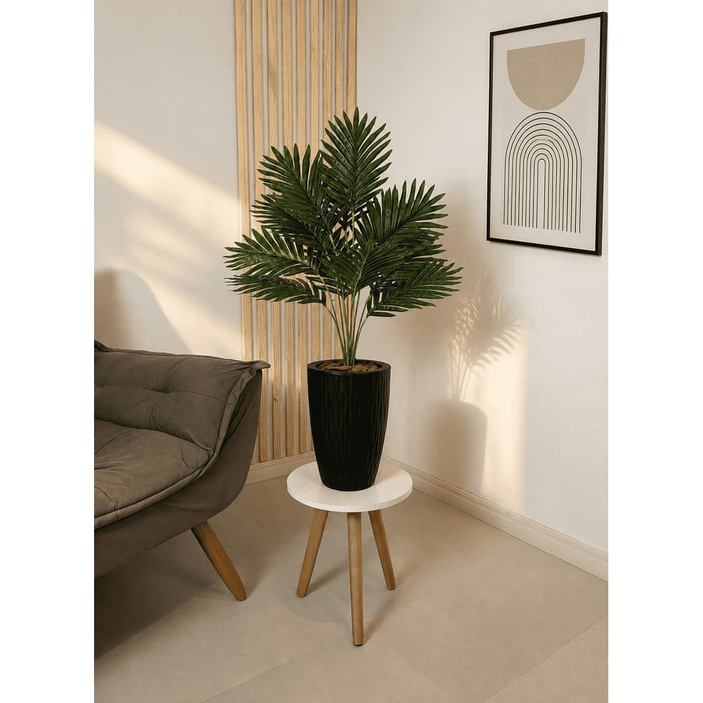 Planta Artificial Palmeira Com Vaso Ondulado Cone Decoração