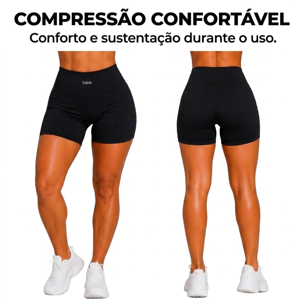 Short Feminino Fitness Academia Cós Alto Compressão Zero Transparência Elasticidade Treino Bee For You Premium