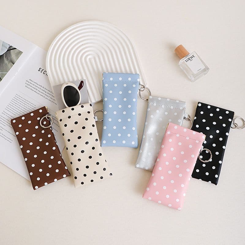 Óculos fixos internos pano Polka Dot Design pendurado fivela óculos saco de armazenamento portátil abertura de uma mão f