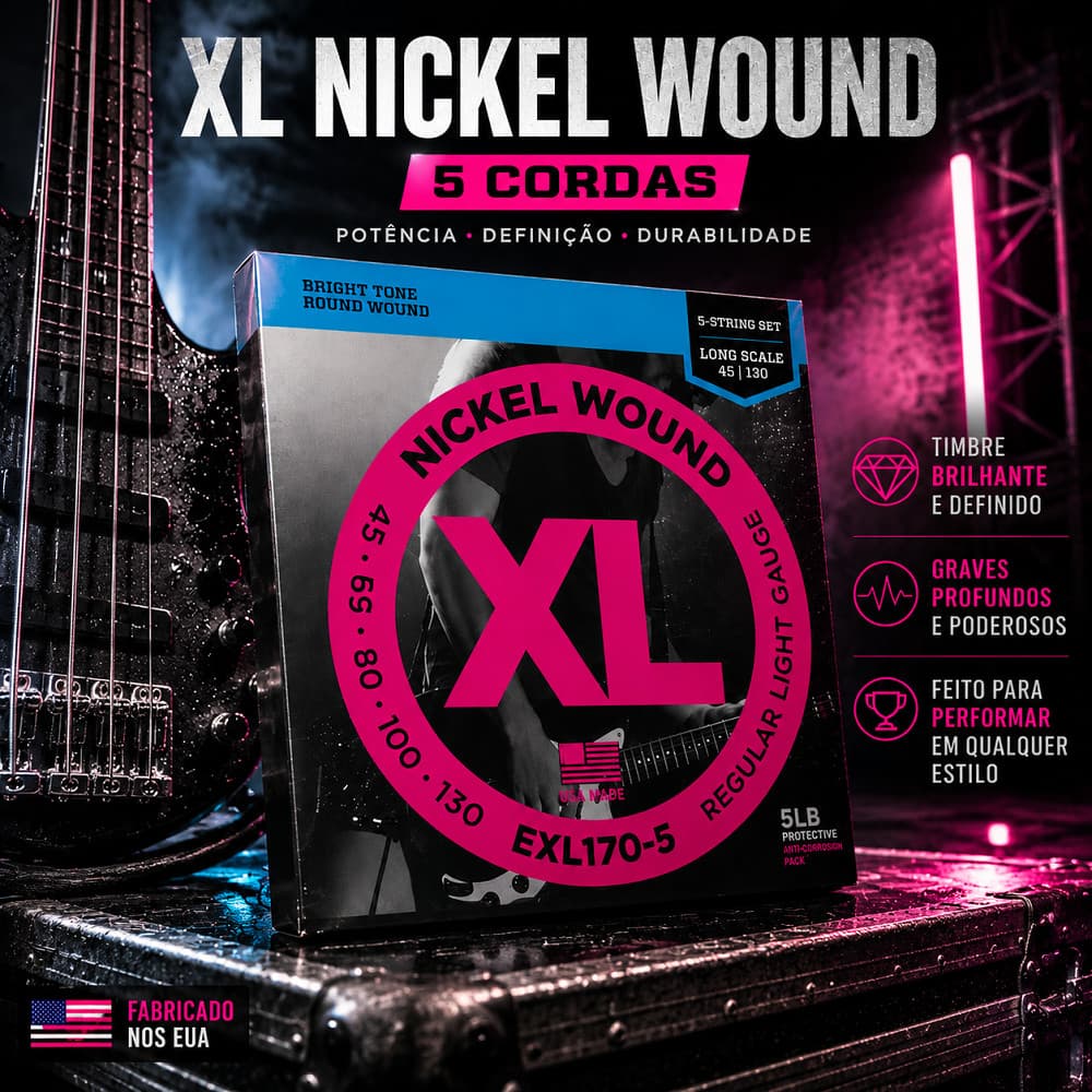 Encordoamento Contra Baixo 4 Cordas 045/130 Exl170-5 Long Scale Nickel Wound