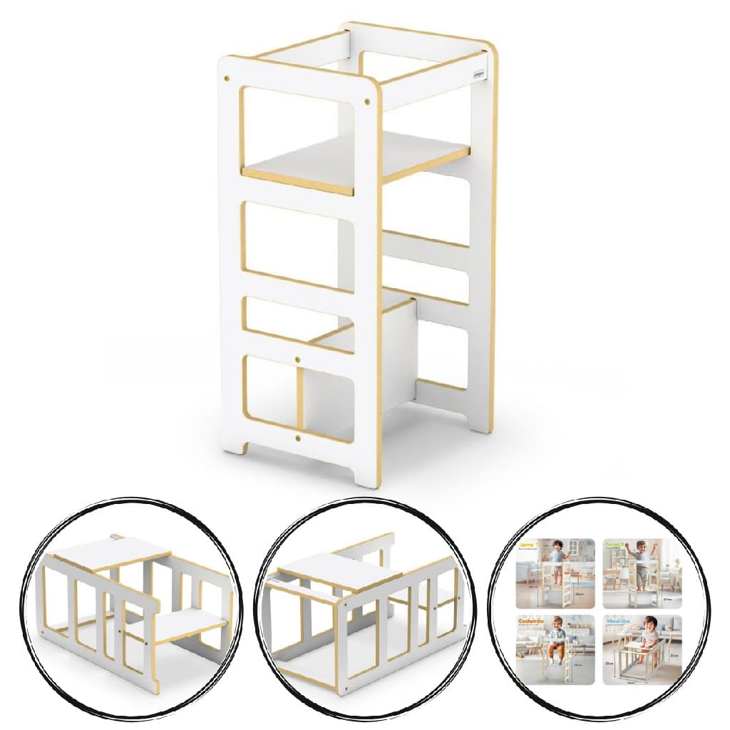 Torre de Aprendizagem Montessoriana 4 em 1 Cadeirão, Mesinha