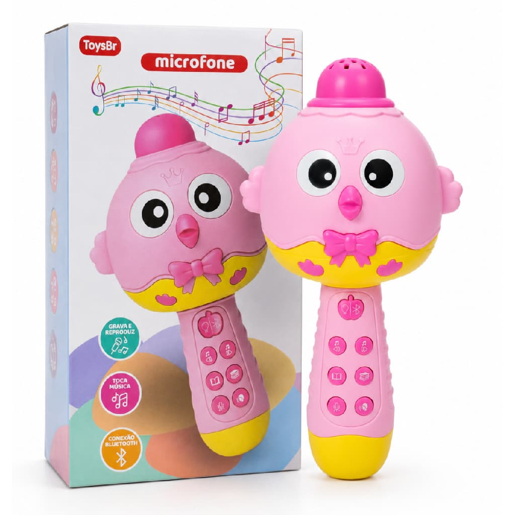Microfone Infantil sem fio Musical Karaokê Bluetooth Rosa