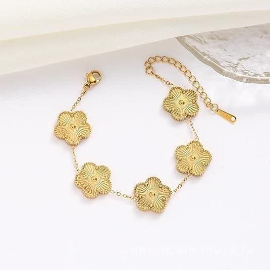 Pulseira de Trevo da Sorte Banhada a Ouro 18K para Mulheres, Pulseiras de Flor de Cinco Folhas Banhadas a Ouro 18K, Joia