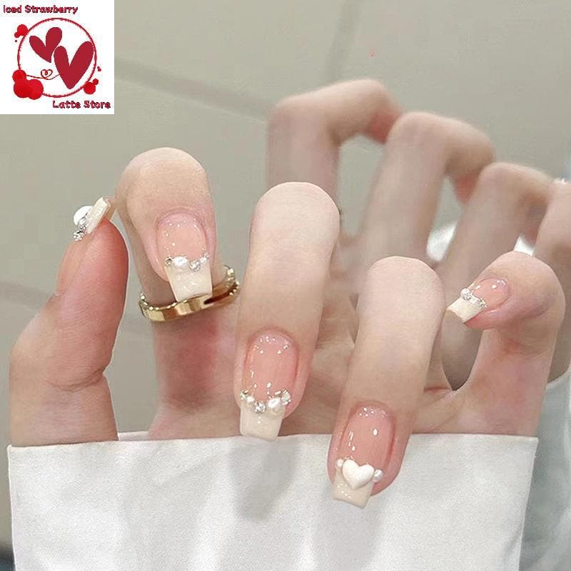 Beautyus 24 Pçs Imprensa Em Unhas Falsas Longas Francesas Wearable Flor Design Oval Manicure Cobertura Completa Dicas De