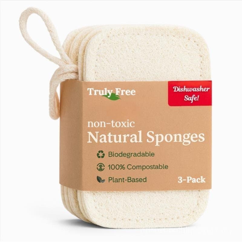 Esponjas de Limpeza Naturais Verdadeiramente Gratuitas |   Esfregão de Loufa 100% Orgânico para Louça |   Baseada em pla