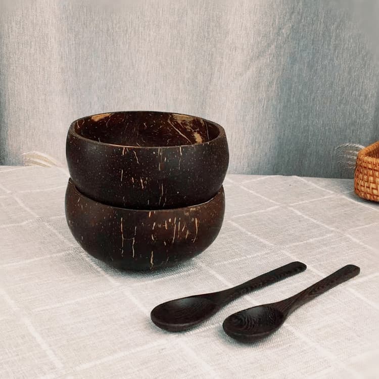 Tigela de café da manhã, água adoçada, milkshake de aveia, recipiente leve de casca de coco, tigela de casca de coco, ut