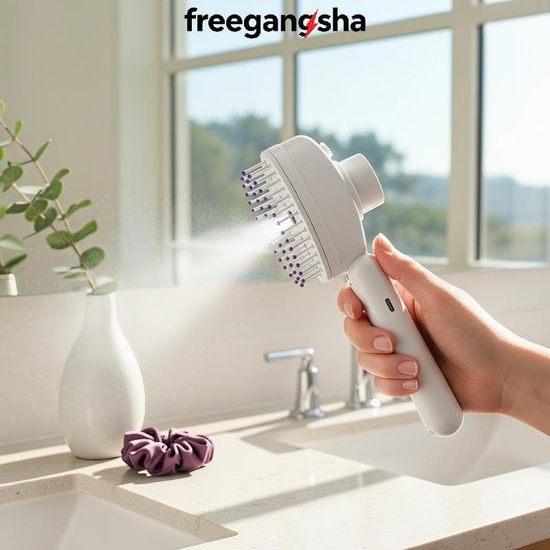 [FRE] Escova Elétrica Recarregável Para Massagem De Cabelo , Corte Antiestático De Frizz A Vapor Cuidados Profissionais
