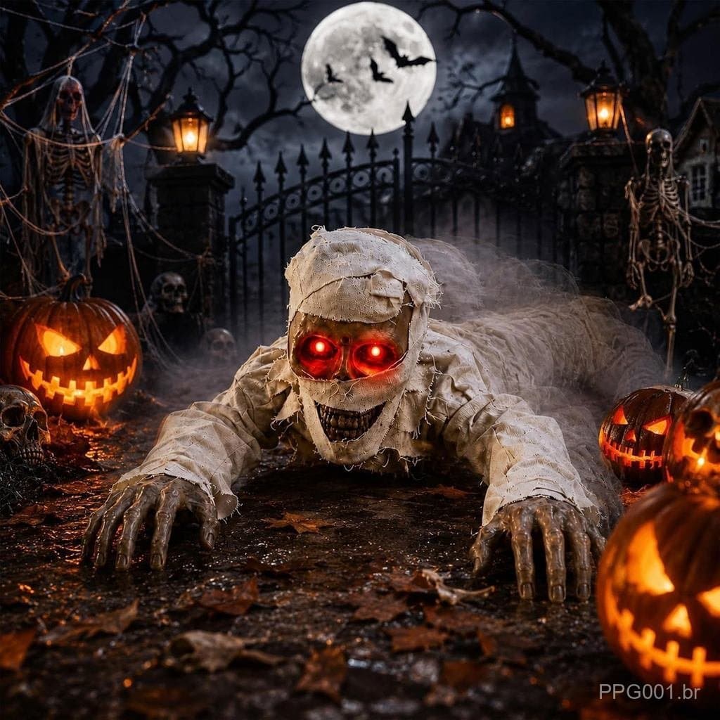 Múmia Animada que Rasteja Ativada por Som com Olhos Vermelhos Brilhantes, Decoração de Esqueleto Quebra-Chão para Hallow
