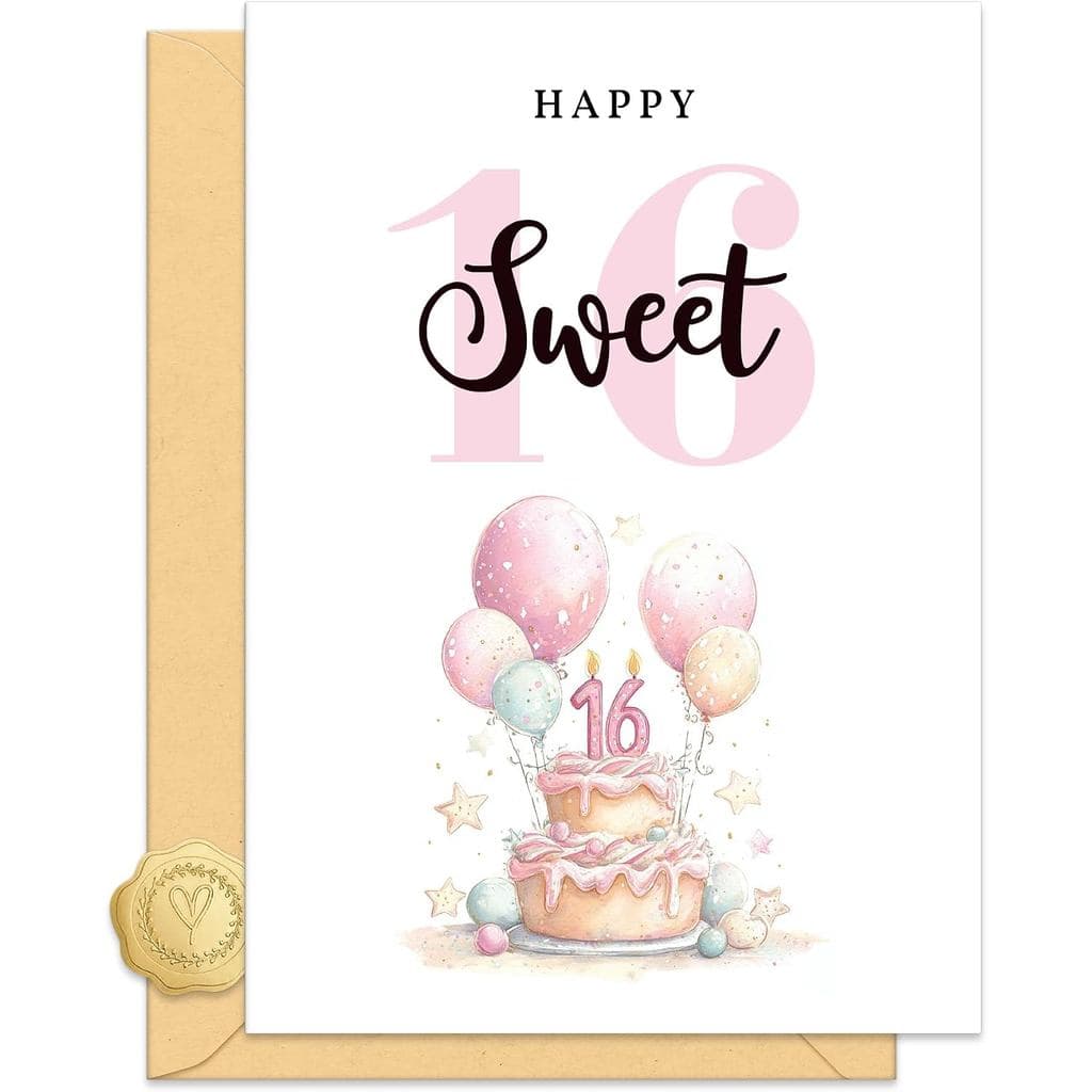 Cartão de Aniversário de 16 Anos para Menina, Cartões para Filha ou Neta de Mãe e Pai, com Envelope e Adesivo