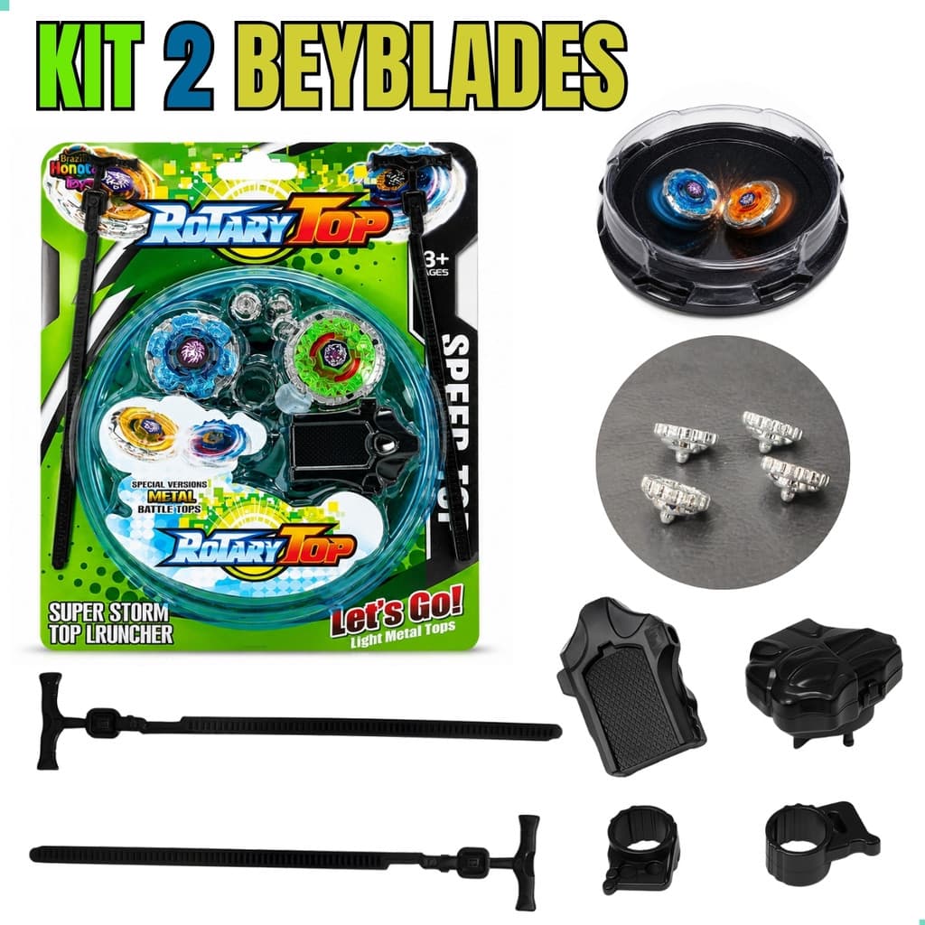 Kit Arena de Batalha com 2 Piões de Metal e Lançadores