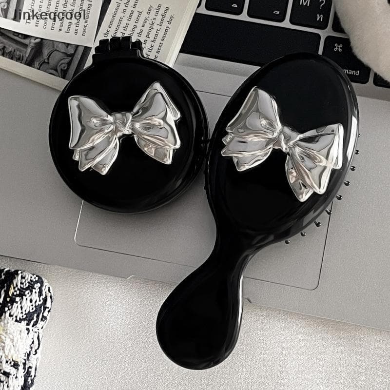 Jqbr Mini Pente De Cabelo Com Espelho Dobrável Viagem Portátil Massagem Feminino Menina Escova Bla Boeknot Ferramentas E