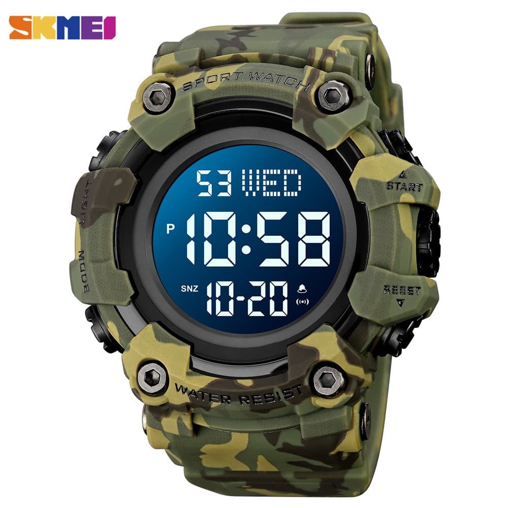 SKMEI Relógio Esportivo Com Mostrador Grande Luz LED Para Homens Relógios De Pulso Digital 5Bar Contagem Regressiva 1968